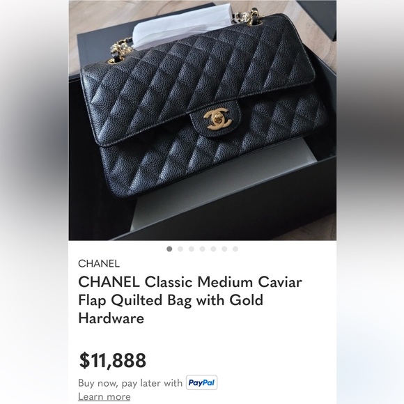 Black Caviar Leather Quilted Classic Flap Medium Shoulder Bag with Gold Accents - Picture 11 of 14